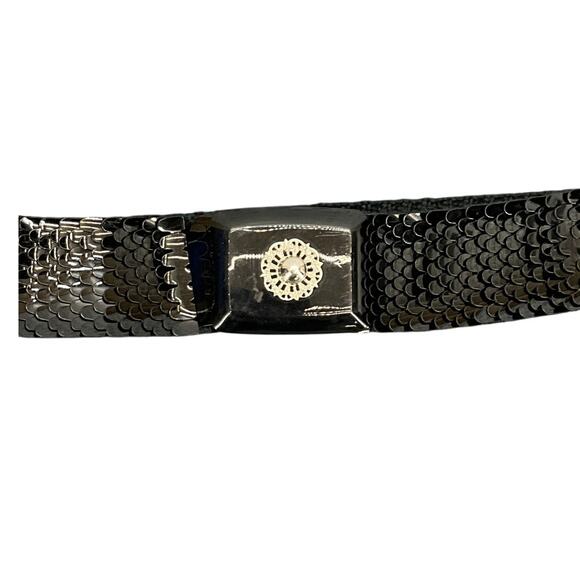 Vintage 80s Black Sequin Scaled Stretch Belt Clip Buckle Women Medium 30”-36” - Picture 2 of 6
